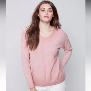 CHARLIE B  Cold Dye V-Neck
Sweater - Raspberry Size XL